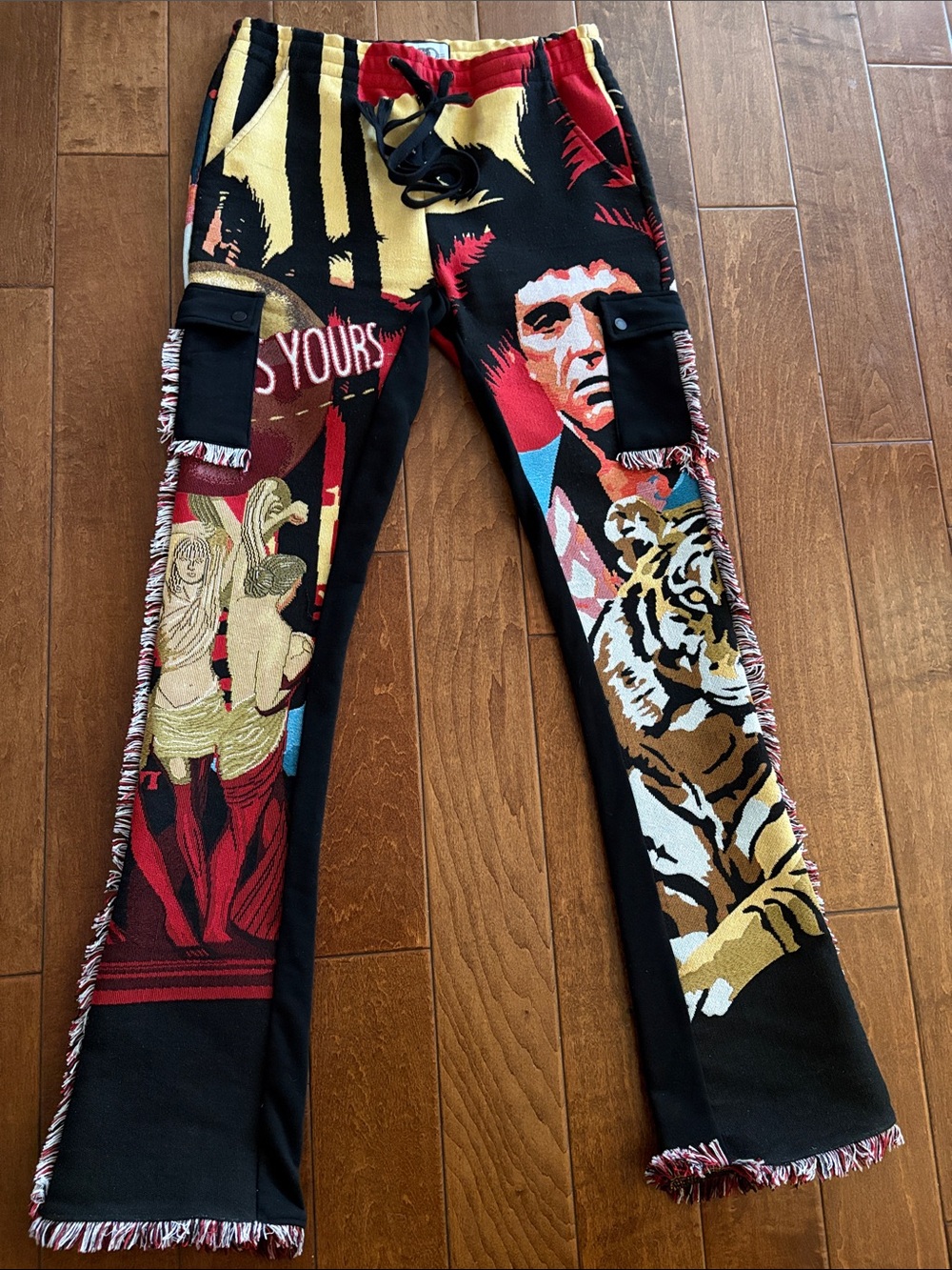 Graphic Tiger & Face Patchwork Joggers in Black, Red, Gold - Picture 3 of 8